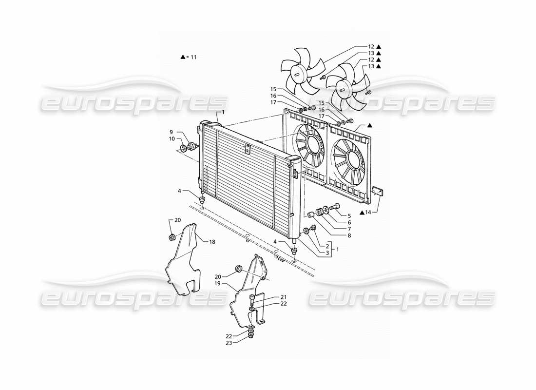 maserati qtp v6 (1996) radiator and cooling fans part diagram