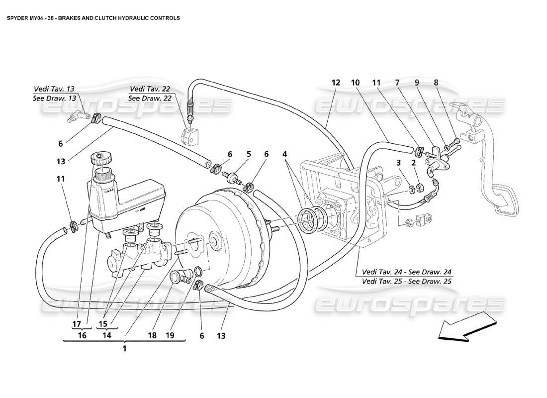 maserati 4200 spyder (2004) brakes and clutch hydraulic controls part diagram