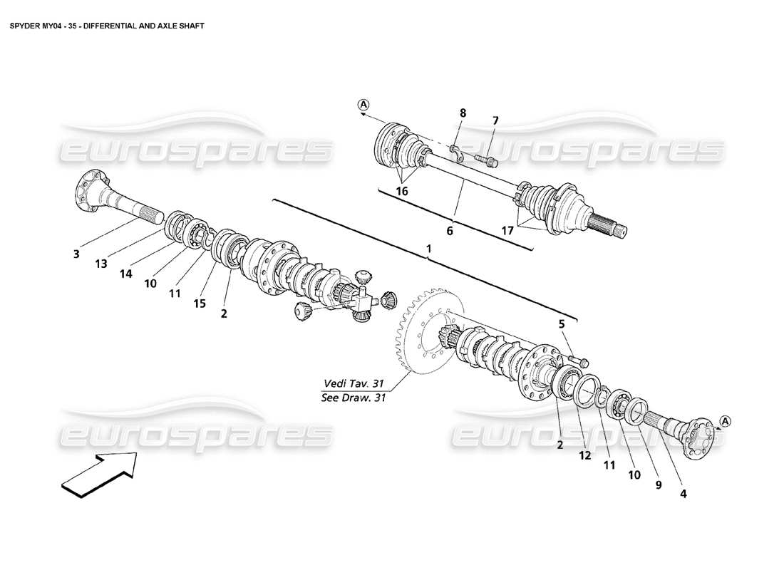 maserati 4200 spyder (2004) differential & axle shafts parts diagram