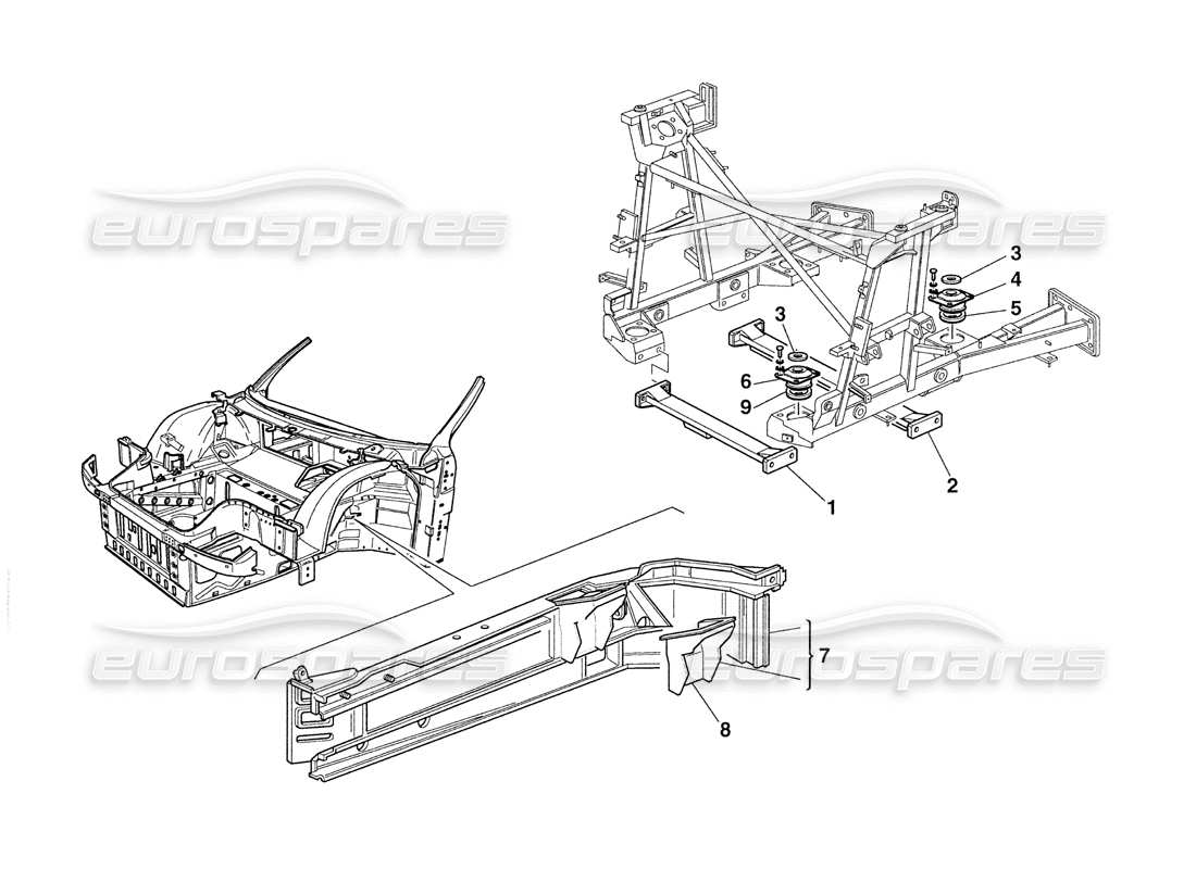 ferrari 355 challenge (1999) engine supports - chassis and body elements parts diagram