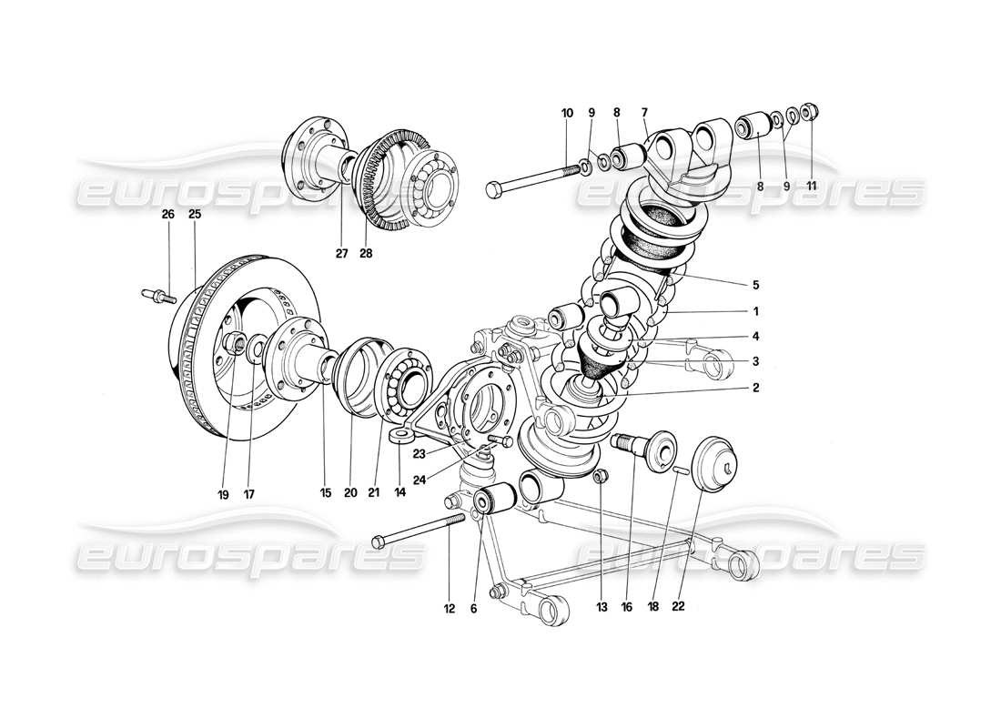 ferrari 412 (mechanical) front suspension - shock absorber and brake disc part diagram