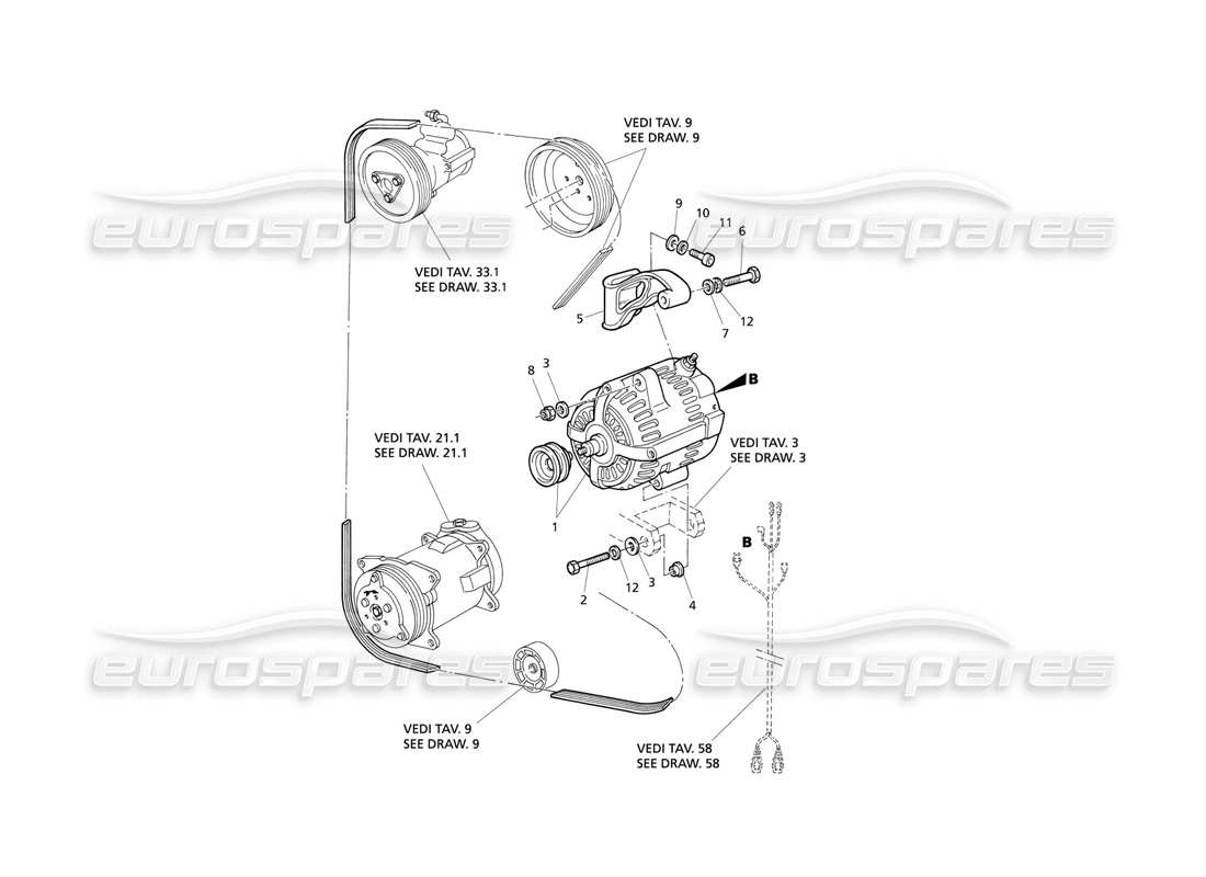maserati qtp v6 evoluzione alternator and support part diagram