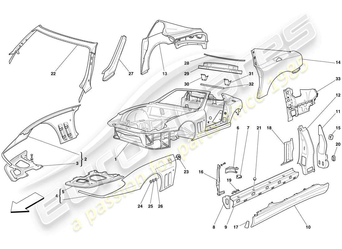 ferrari 575 superamerica body - outer trims parts diagram