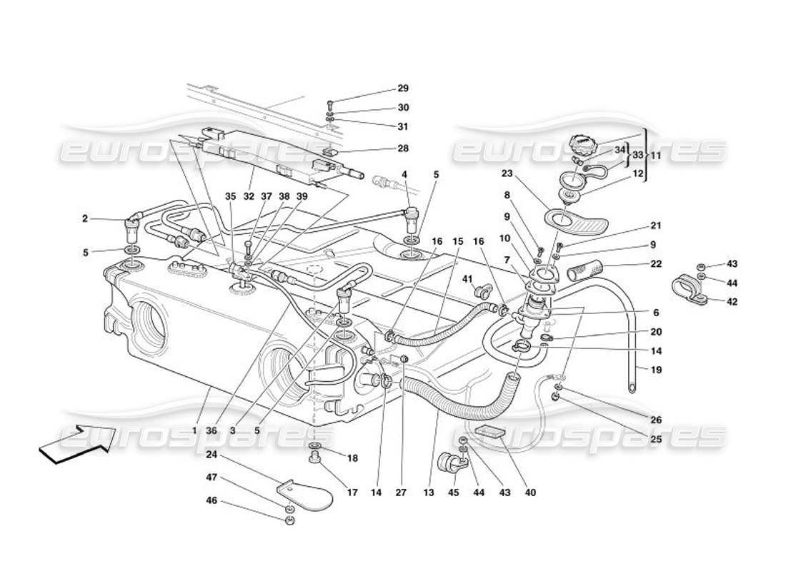 ferrari 575 superamerica fuel tank - union and piping -not for usa and cdn- parts diagram