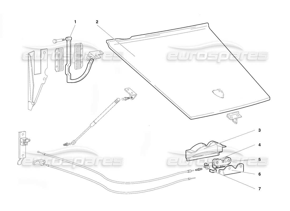 lamborghini diablo vt (1994) front hood (valid for rh d. version - april 1994) part diagram