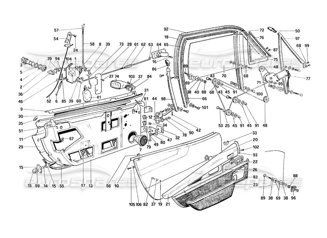 ferrari 308 quattrovalvole (1985) doors parts diagram