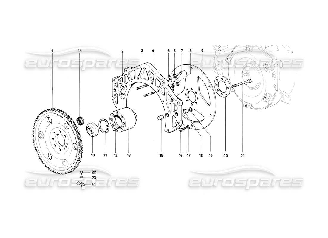 ferrari 400i (1983 mechanical) engine flywheel and clutch housing spacer (400 automatic) parts diagram