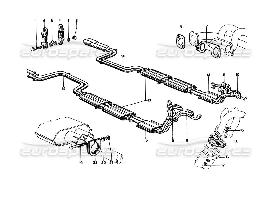 ferrari 275 gtb4 exhaust pipes assembly parts diagram