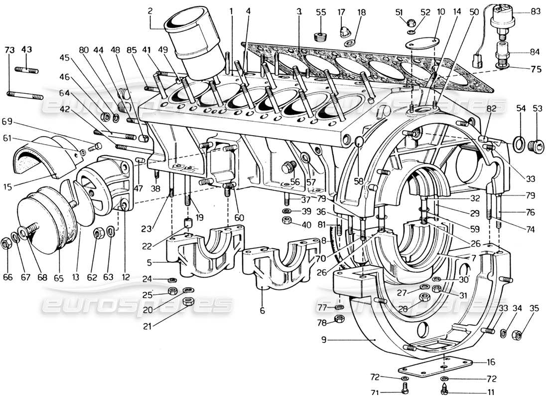 ferrari 365 gt4 2+2 (1973) crankcase parts diagram