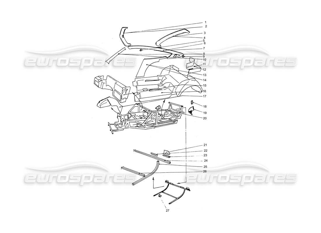 ferrari 365 gtb4 daytona (coachwork) frame work & floor pan part diagram