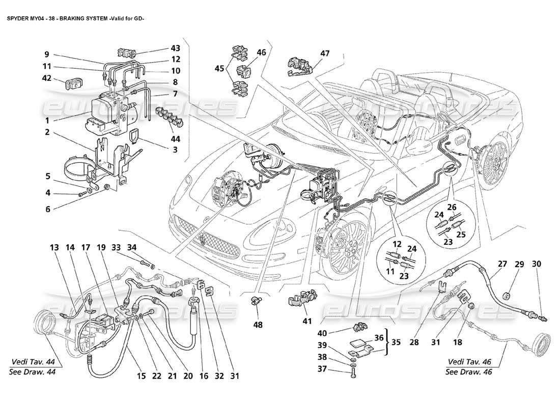 maserati 4200 spyder (2004) braking system valid for gd parts diagram