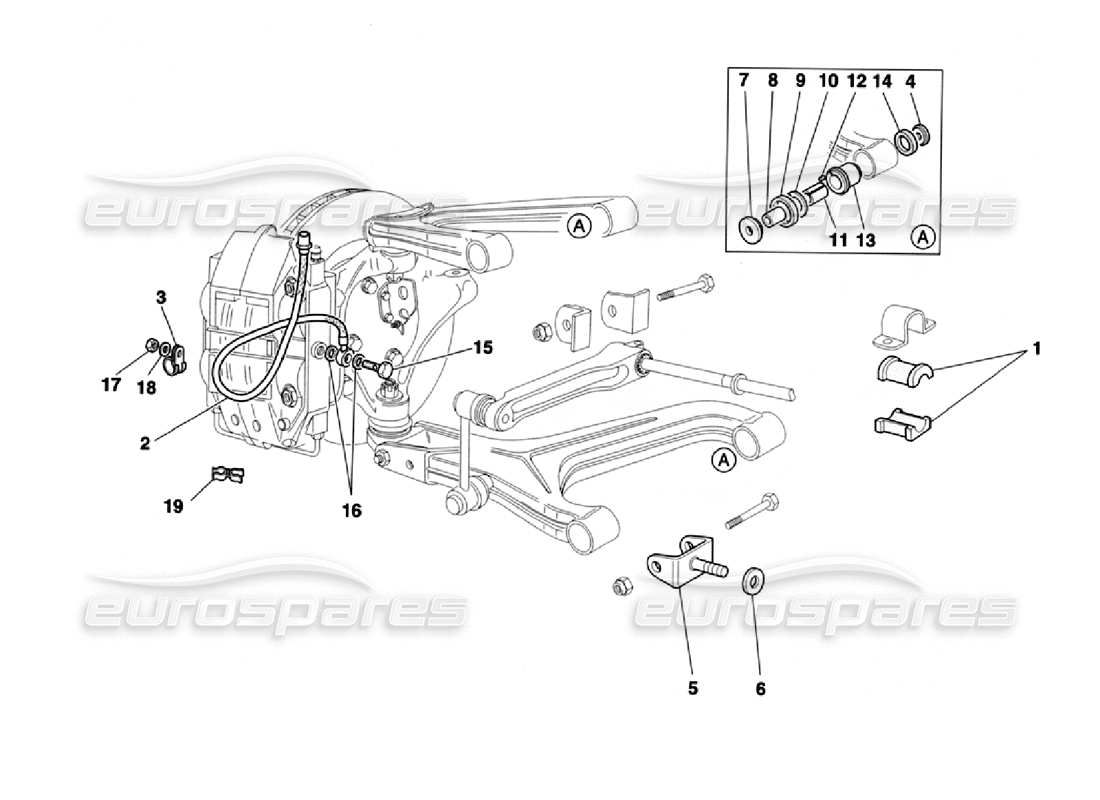 ferrari 355 challenge (1996) front suspension and brake pipes parts diagram