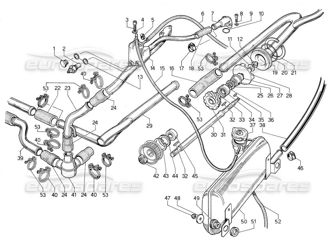 lamborghini jalpa 3.5 (1984) water pump and system parts diagram