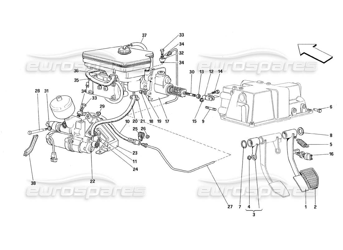 ferrari 348 (1993) tb / ts brake hydraulic system part diagram