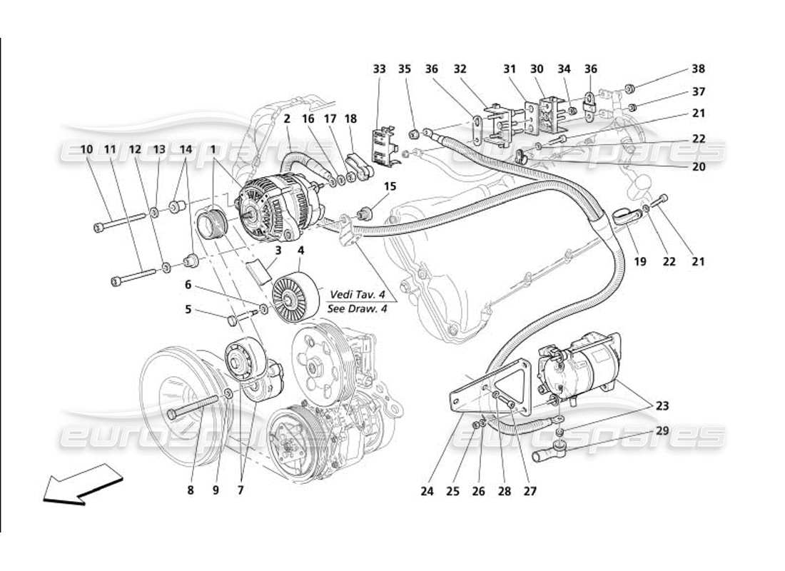 maserati 4200 gransport (2005) current generator-starting motor part diagram