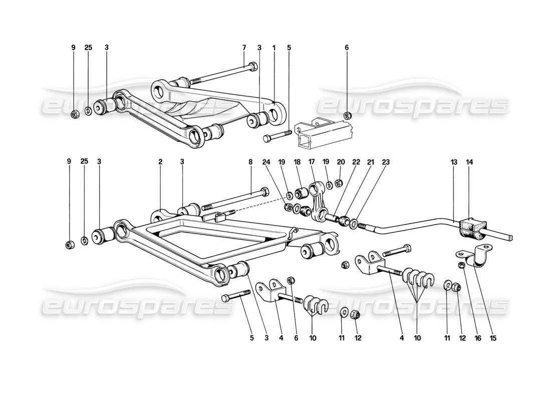 ferrari mondial 3.2 qv (1987) rear suspension - wishbones part diagram