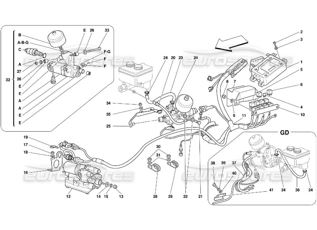 ferrari 456 gt/gta control unit and hydraulic equipment for abs system part diagram