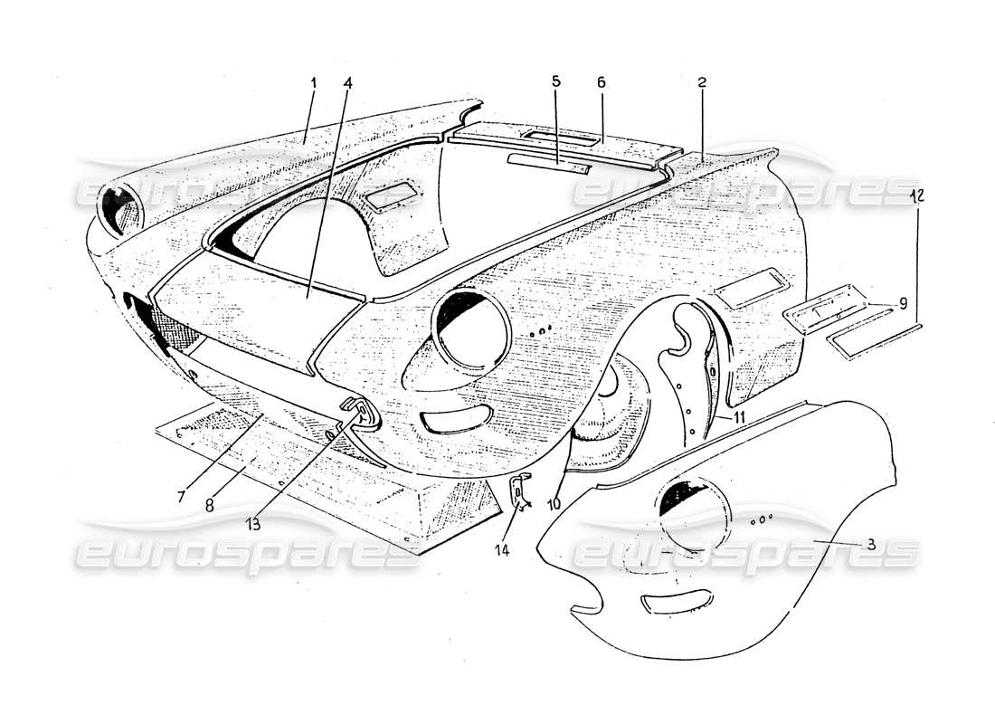 ferrari 330 gt 2+2 (coachwork) front end panels series 2 (per g.s. d.v.n. 567 - per g.d. d.v.n. 60) parts diagram