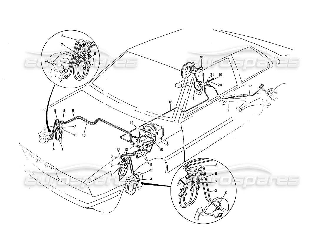 maserati biturbo 2.5 (1984) hydraulic brake lines parts diagram