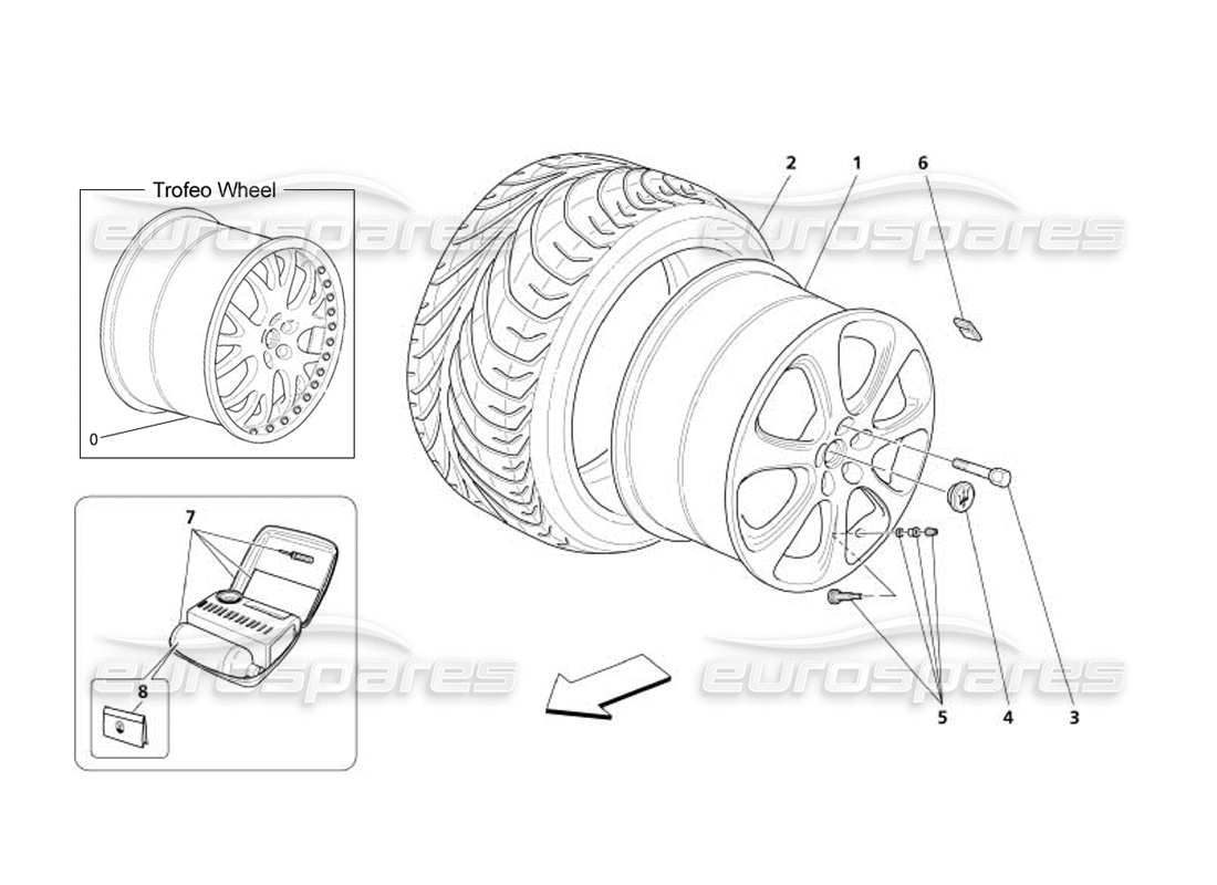 maserati 4200 spyder (2005) wheels part diagram