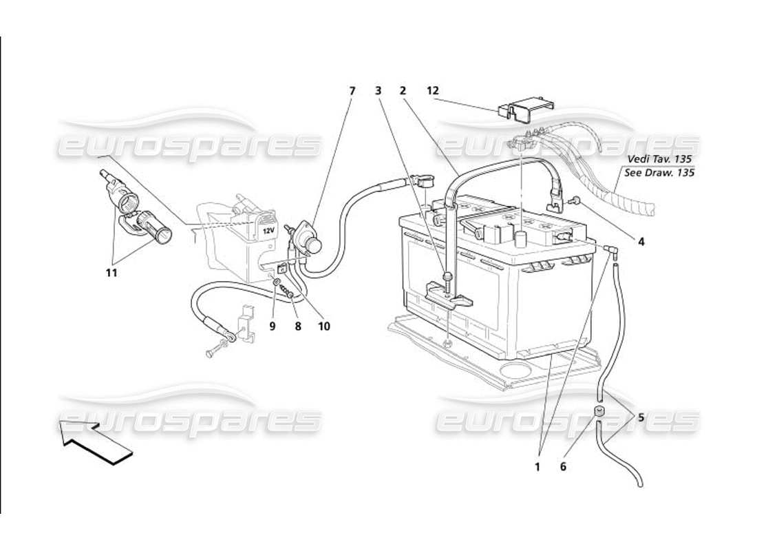 maserati 4200 gransport (2005) battery parts diagram