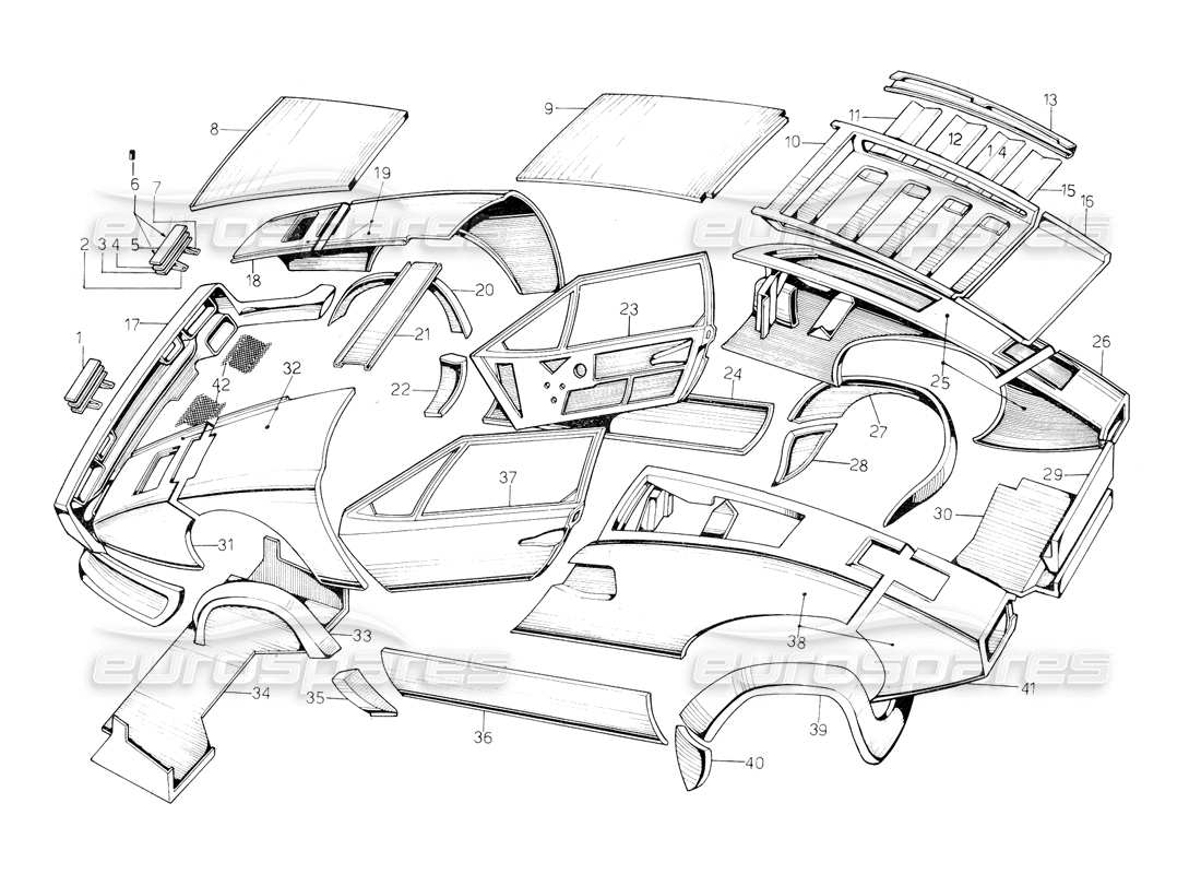 lamborghini countach 5000 qv (1985) outer coverings parts diagram