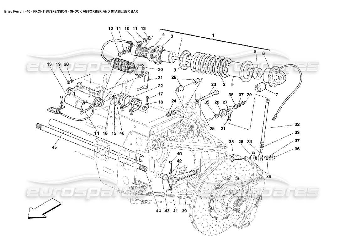 ferrari enzo front suspension shock absorber and stabilizer bar parts diagram
