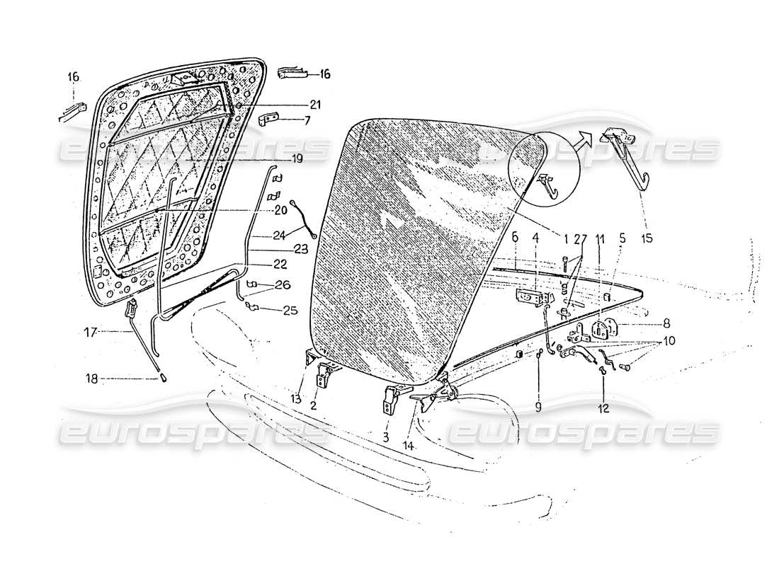 ferrari 330 gt 2+2 (coachwork) front bonnet & trims parts diagram