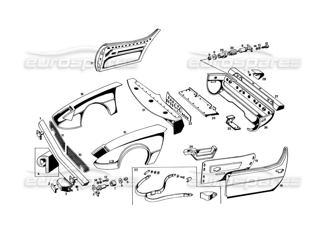 maserati bora (usa variants) body and upholstery parts diagram