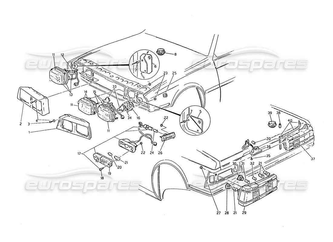 maserati biturbo 2.5 (1984) head and tail lights part diagram