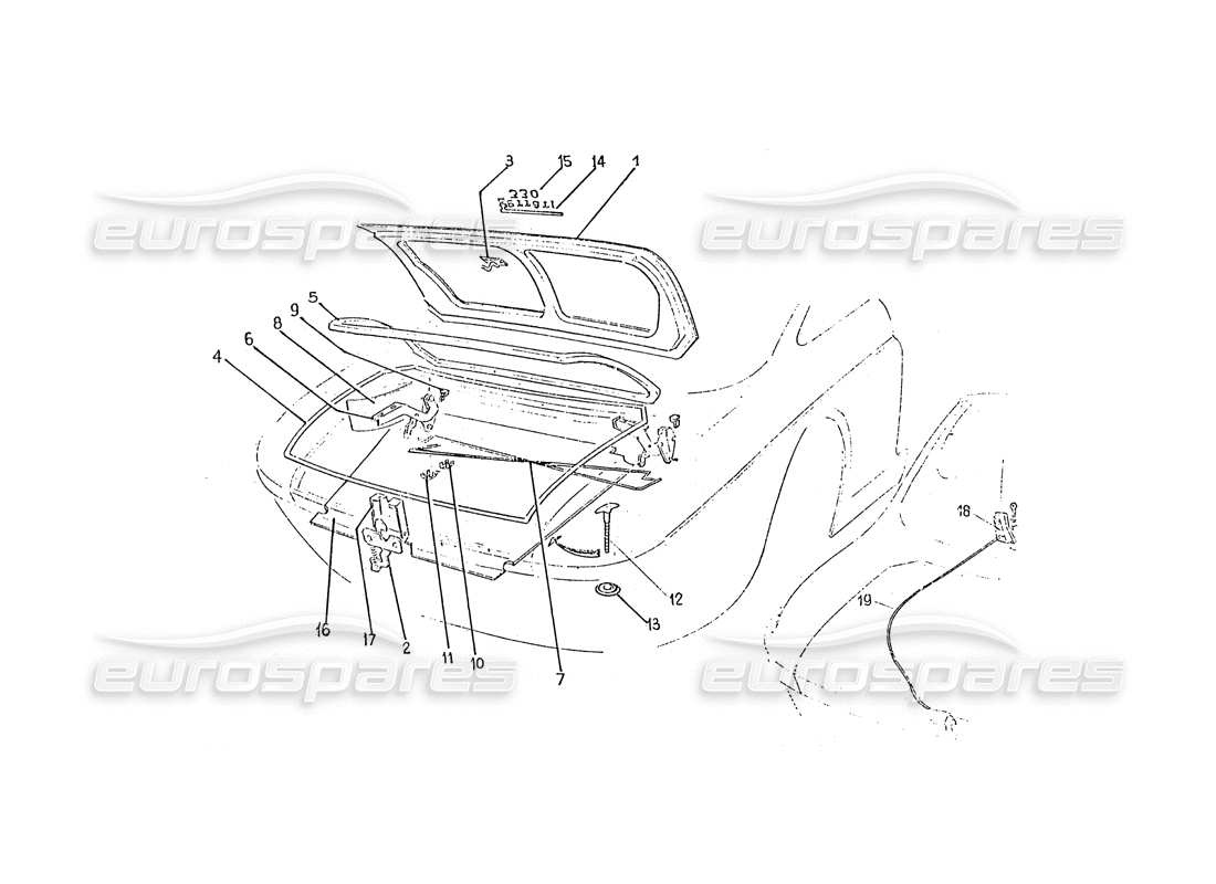 ferrari 330 gtc / 365 gtc (coachwork) boot parts diagram