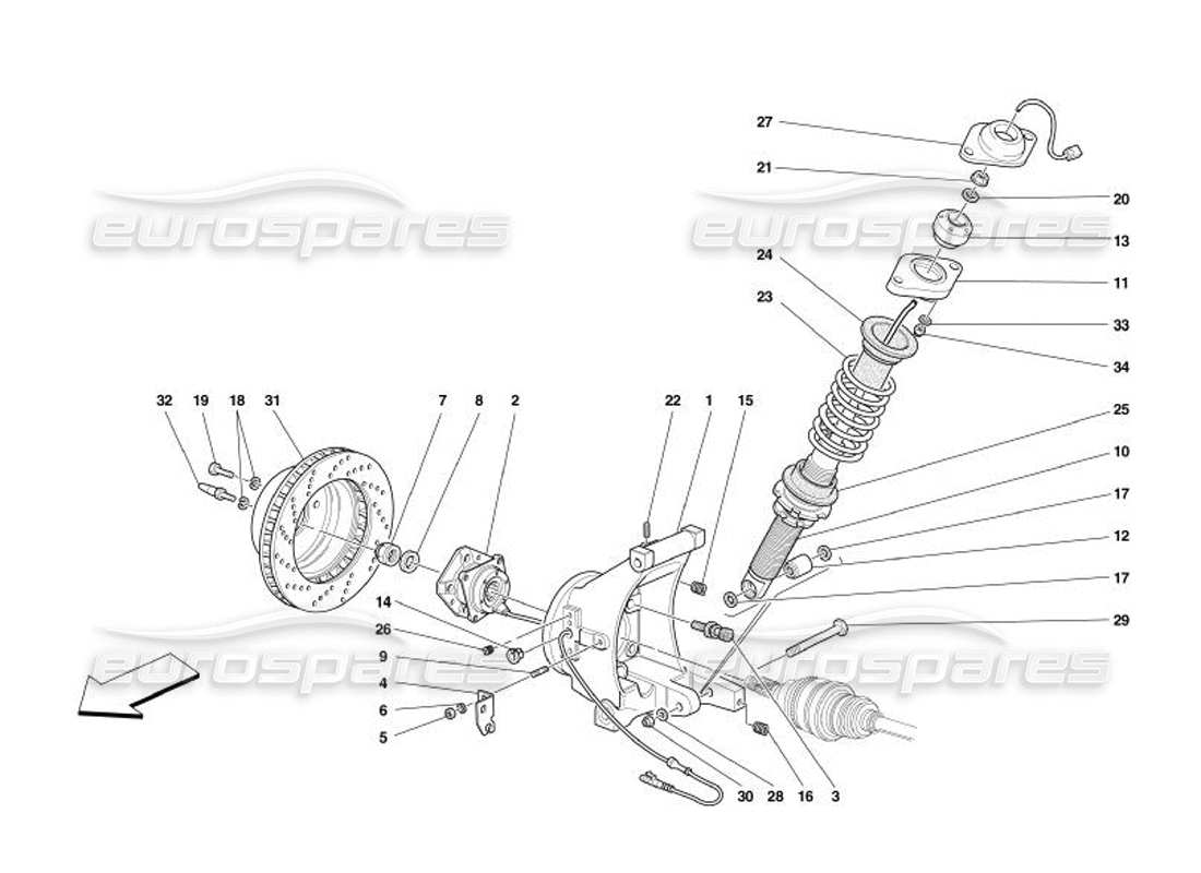 ferrari 575 superamerica rear suspension - shock absorber and brake disc parts diagram
