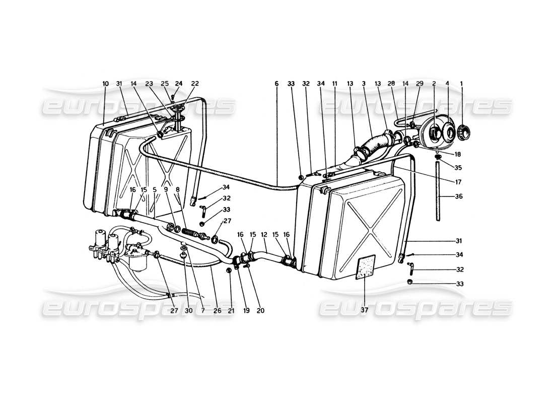 ferrari 365 gt4 berlinetta boxer fuel tanks and pipes parts diagram