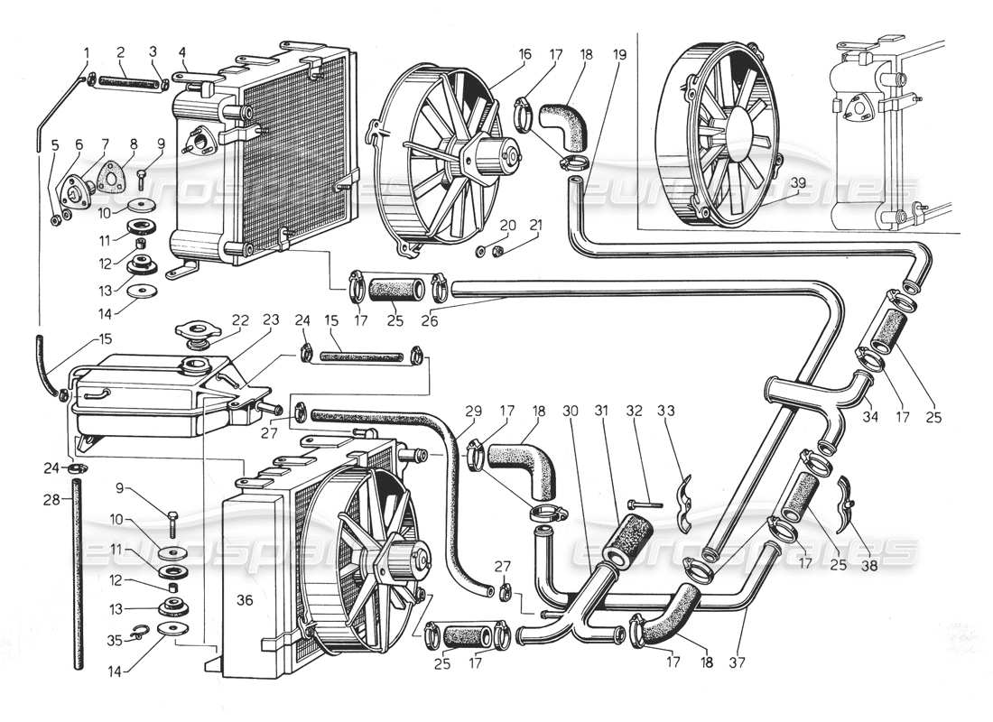 lamborghini countach 5000 qv (1985) radiator and coolant system part diagram