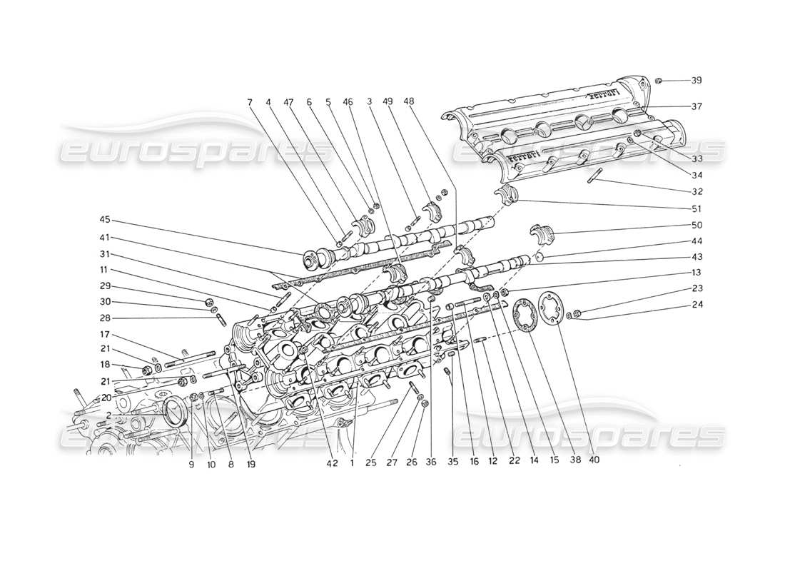ferrari 208 gt4 dino (1975) cylinder head (left) parts diagram