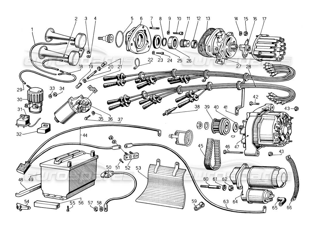 lamborghini countach 5000 qv (1985) electrical system part diagram