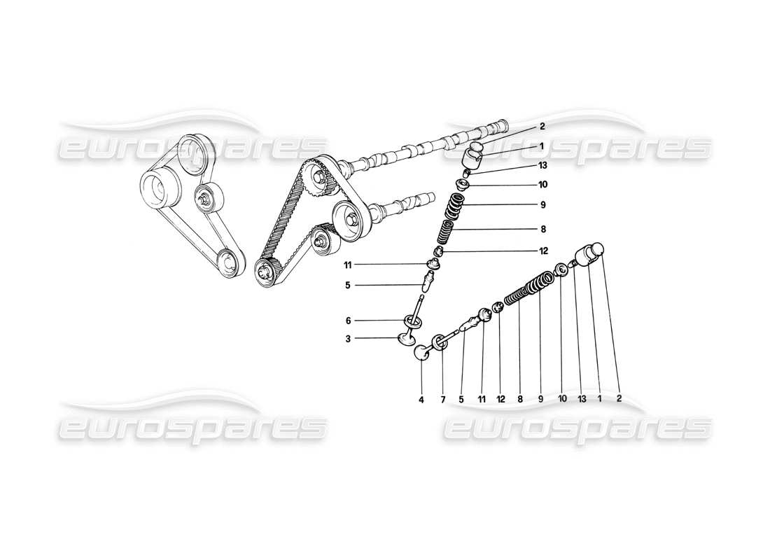 ferrari 208 turbo (1982) timing system - tappets parts diagram