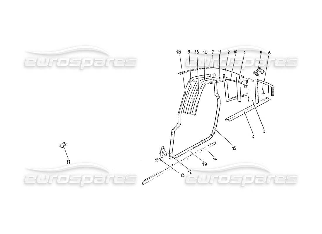 ferrari 365 gt 2+2 (coachwork) rear quarter glass trim & door seals parts diagram