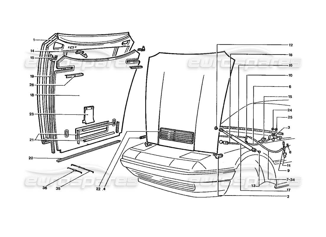 ferrari 400 gt / 400i (coachwork) front bonnet parts diagram