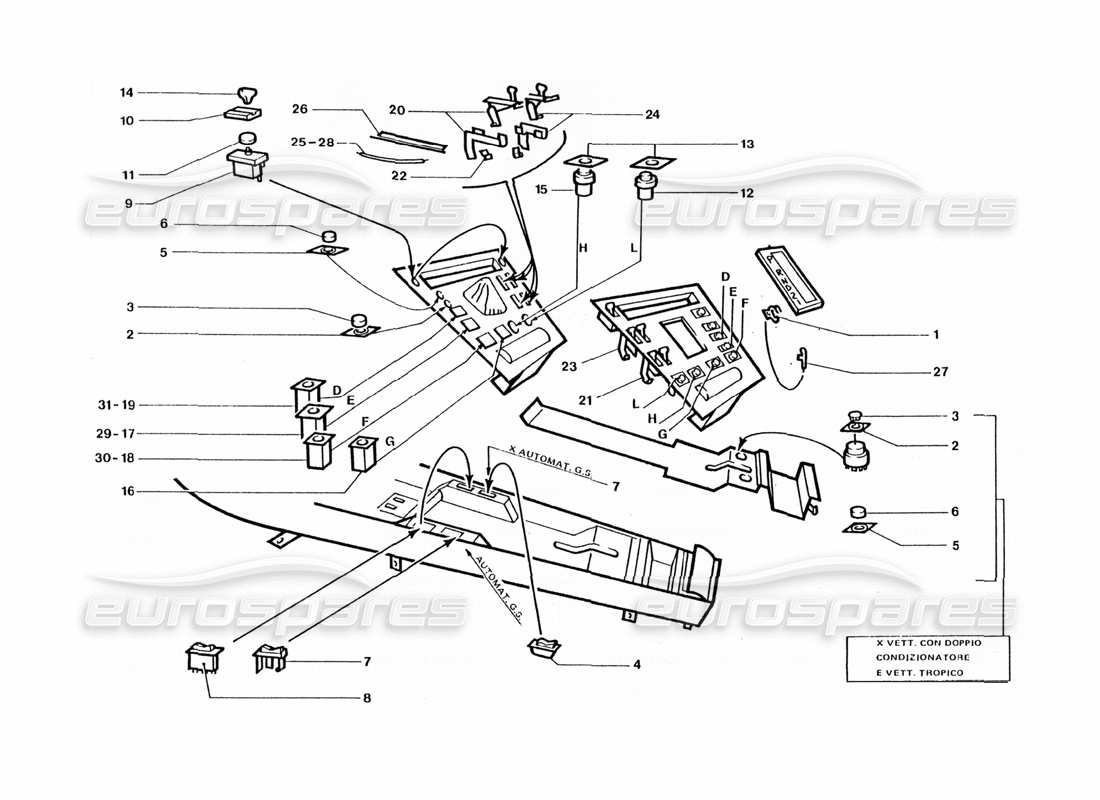 ferrari 400 gt / 400i (coachwork) inner center console switches part diagram