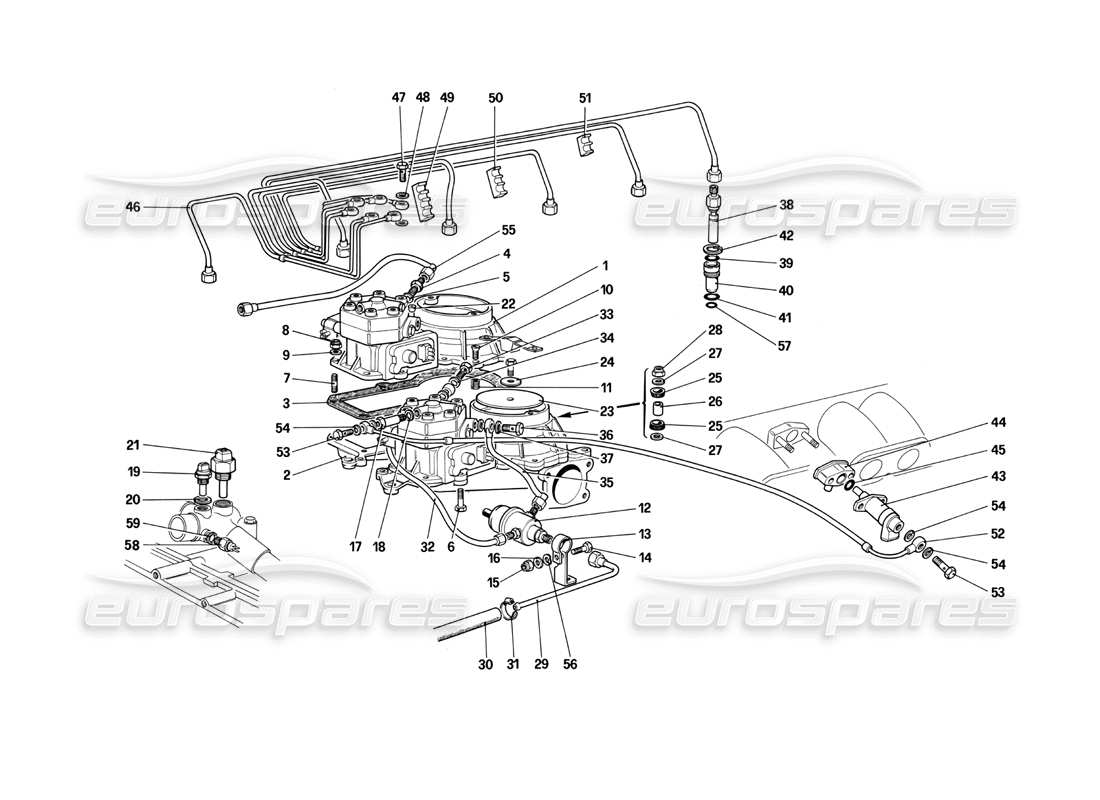 ferrari testarossa (1990) fuel distributors lines - ke - jetronic system parts diagram