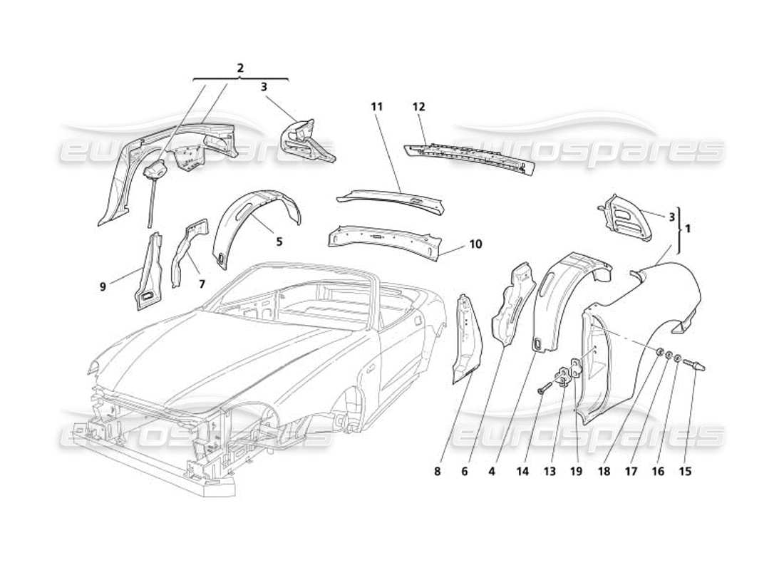 maserati 4200 spyder (2005) body rear outer trims parts diagram