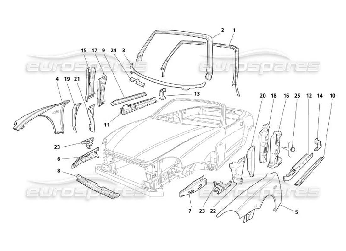 maserati 4200 spyder (2005) body - front outer trims part diagram