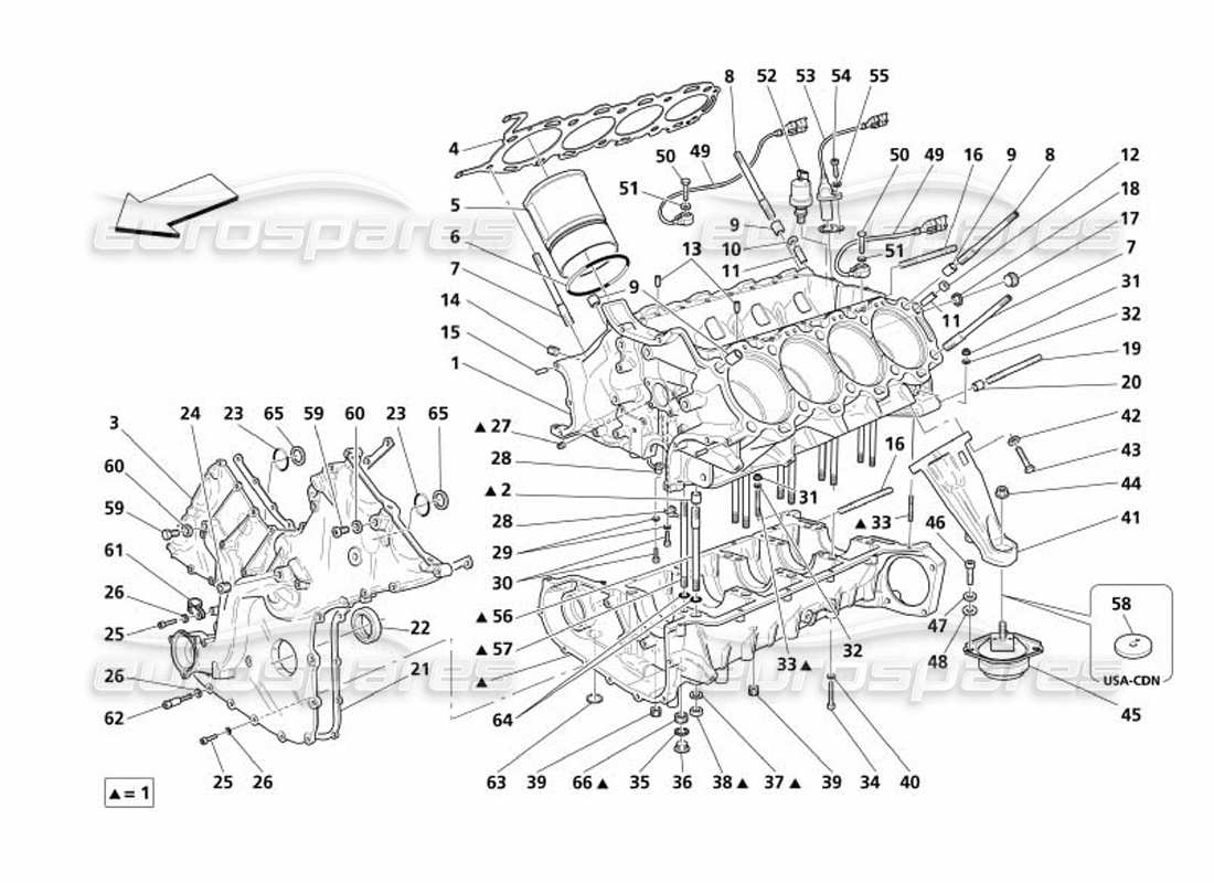 maserati 4200 spyder (2005) crankcase parts diagram