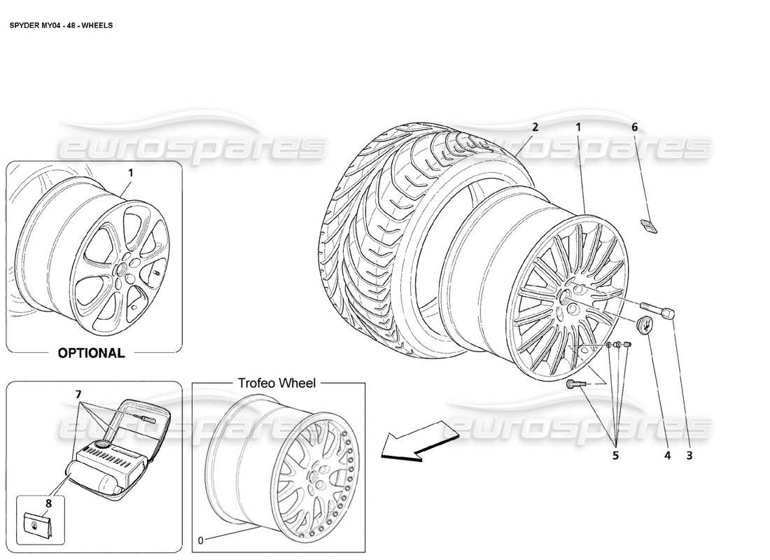 maserati 4200 spyder (2004) wheels part diagram