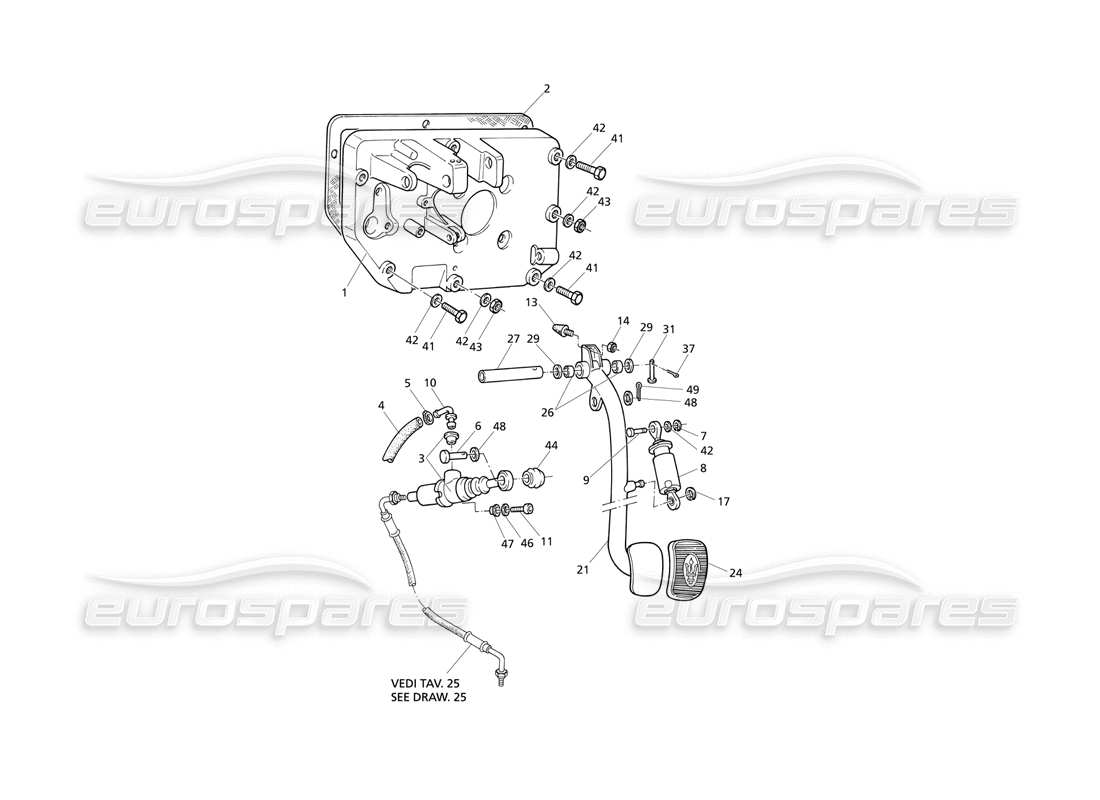 maserati qtp v6 evoluzione clutch pedal and pump pedal support parts diagram