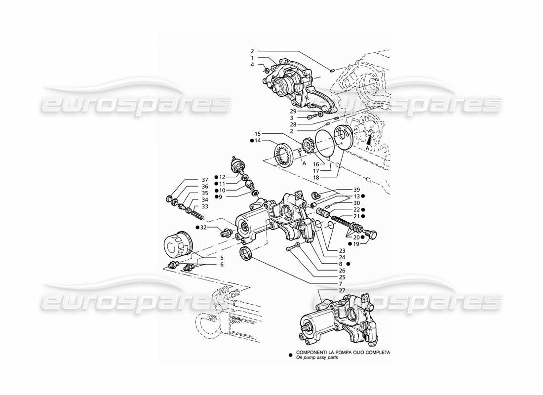 maserati ghibli 2.8 gt (variante) oil pump and water pump parts diagram