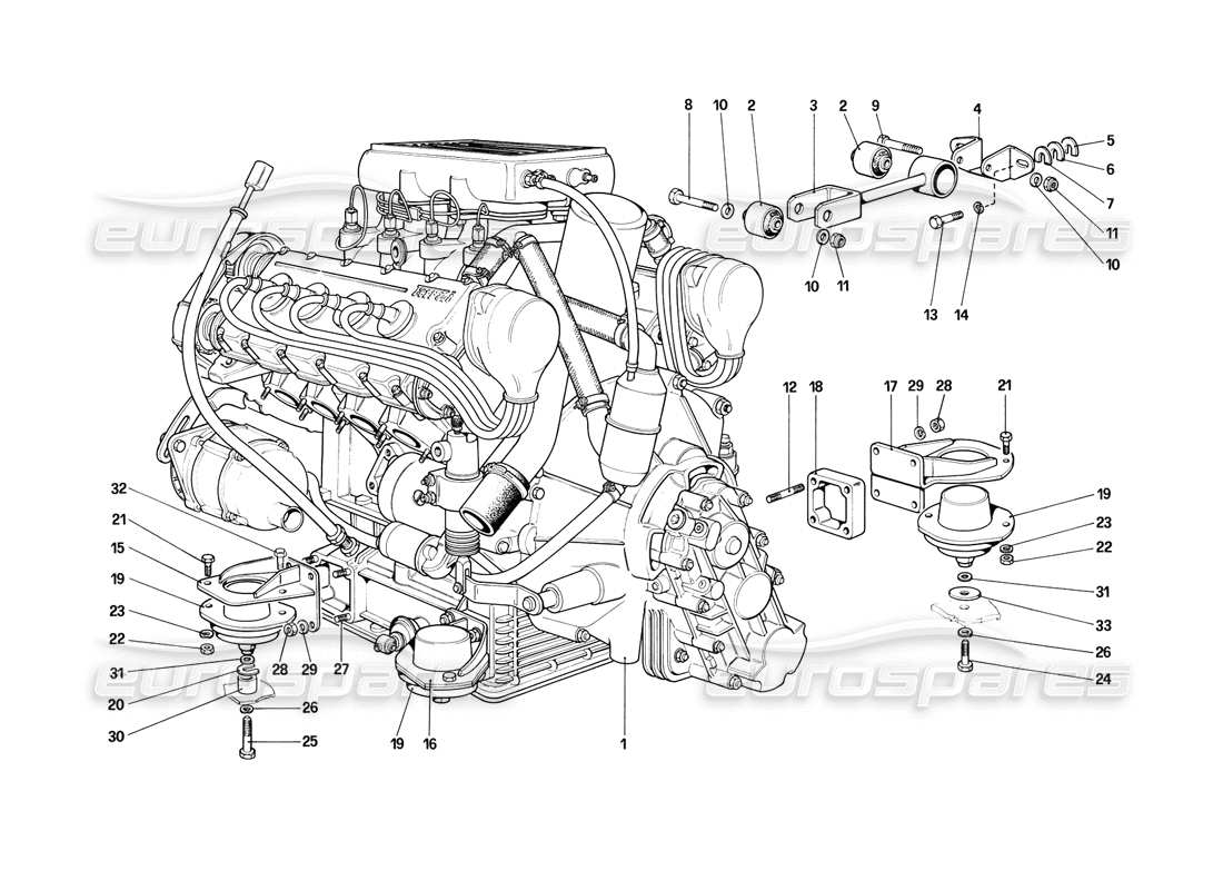 ferrari mondial 3.2 qv (1987) engine - gearbox and supports part diagram