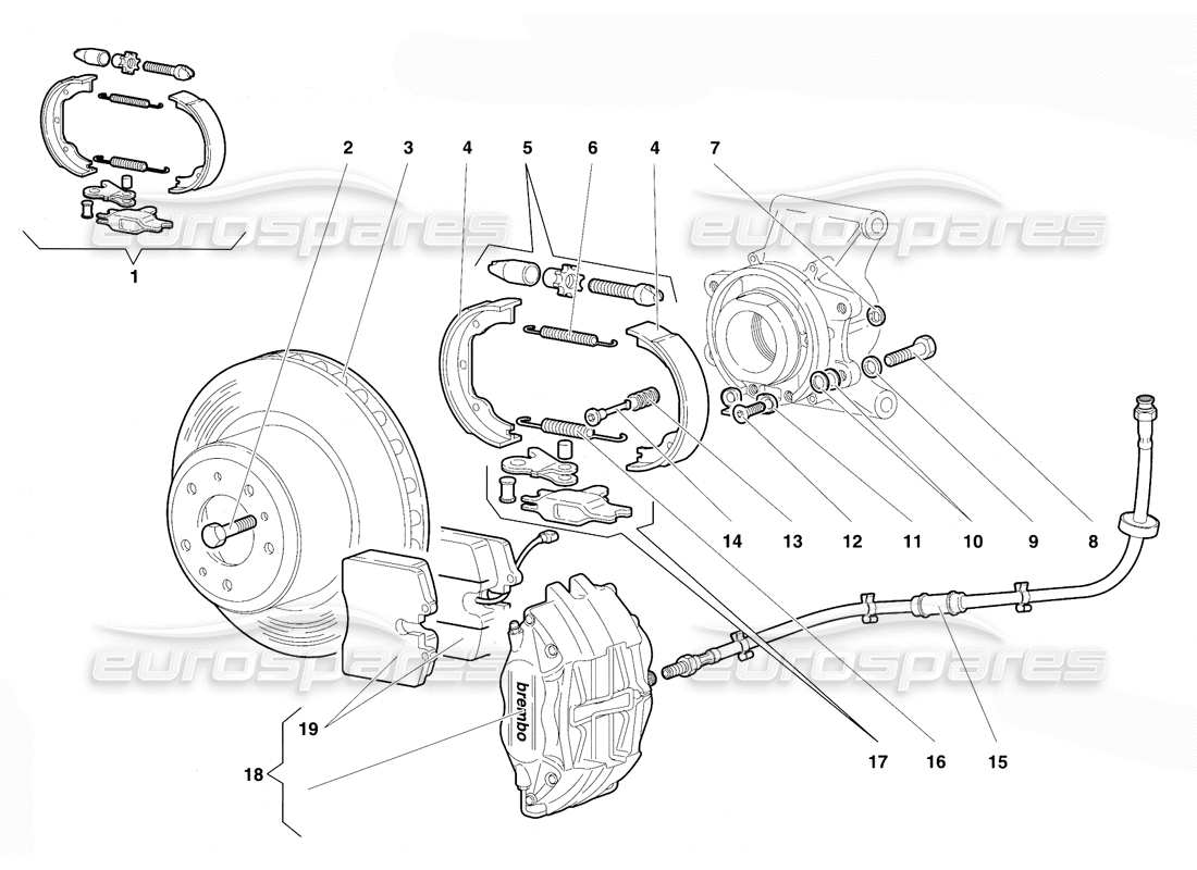 lamborghini diablo vt (1994) rear brakes part diagram