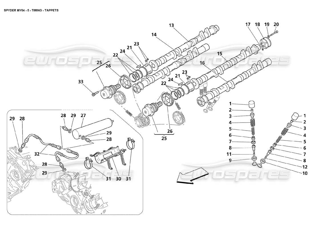 maserati 4200 spyder (2004) timing tappets parts diagram